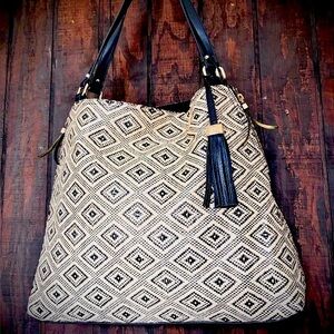Stella & Dot Black and Cream Geometric Shoulder Tote
